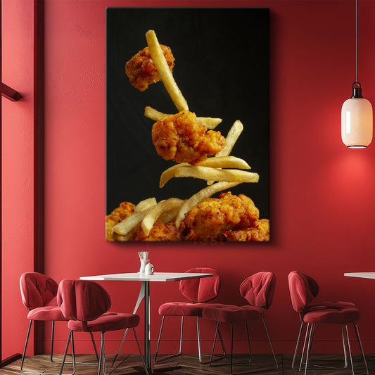 Çıtır Tavuk ve Patates - Havada Asılı Fast Food Ziyafeti Kanvas Tablo