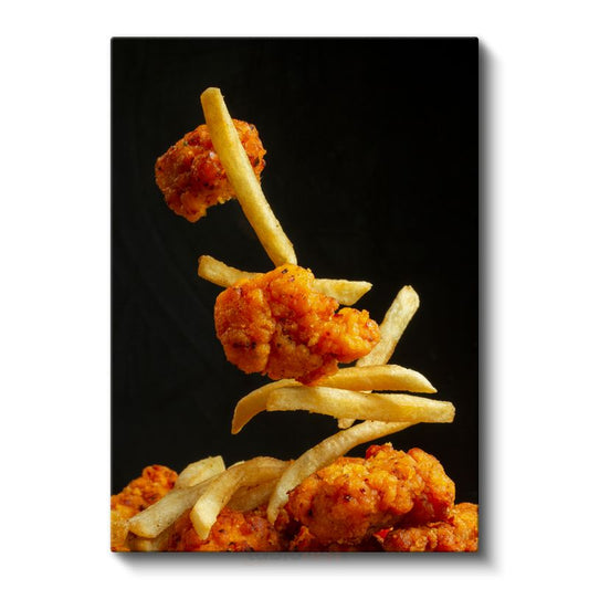 Çıtır Tavuk ve Patates - Havada Asılı Fast Food Ziyafeti Kanvas Tablo