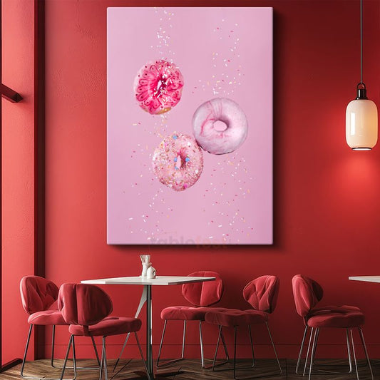 Pembe Donutlar - Renkli Şekerlemeli Tatlı Ziyafeti Kanvas Tablo