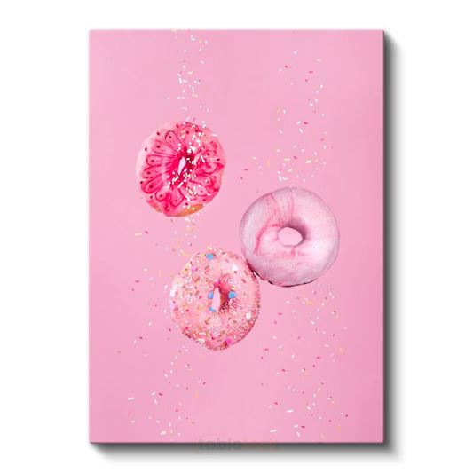 Pembe Donutlar - Renkli Şekerlemeli Tatlı Ziyafeti Kanvas Tablo