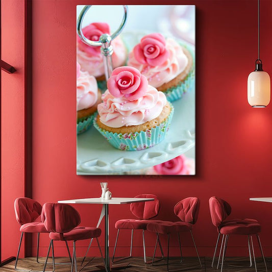 Gül Cupcake - Zarif Pembe Kremalı Tatlı Kanvas Tablo