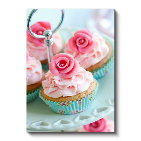 Gül Cupcake - Zarif Pembe Kremalı Tatlı Kanvas Tablo