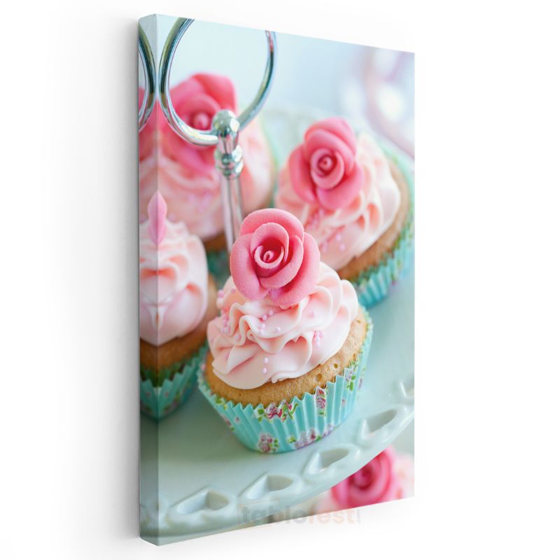 Gül Cupcake - Zarif Pembe Kremalı Tatlı Kanvas Tablo