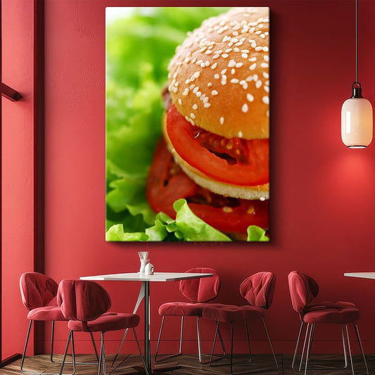 Hamburger - Taze Domates ve Yeşillikli Lezzet Kanvas Tablo
