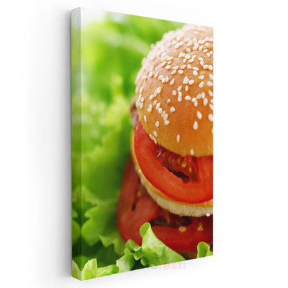 Hamburger - Taze Domates ve Yeşillikli Lezzet Kanvas Tablo