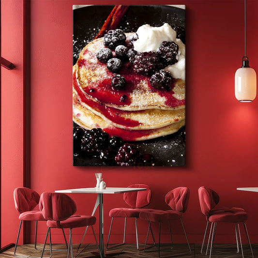 Böğürtlenli Pancake - Taze Meyveli Kahvaltı Lezzeti Kanvas Tablo