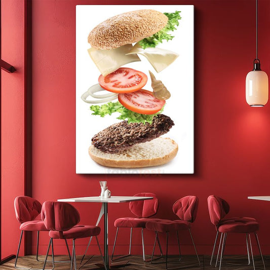 Hamburger Sanatı - Havada Asılı Malzemelerle Mükemmel Lezzet Kanvas Tablo