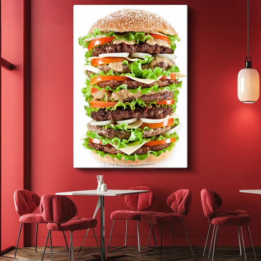 Dev Hamburger - Çoklu Katlarıyla Göz Alıcı Lezzet Kanvas Tablo