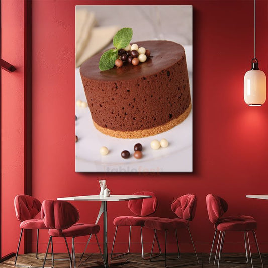Çikolatalı Mousse Pasta - Nane Yapraklı Gurme Tatlı Kanvas Tablo