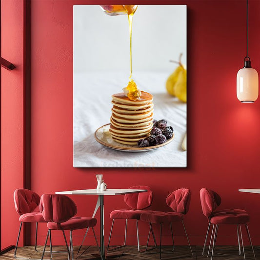 Altın Pancake - Bal ve Böğürtlen Eşliğinde Kanvas Tablo