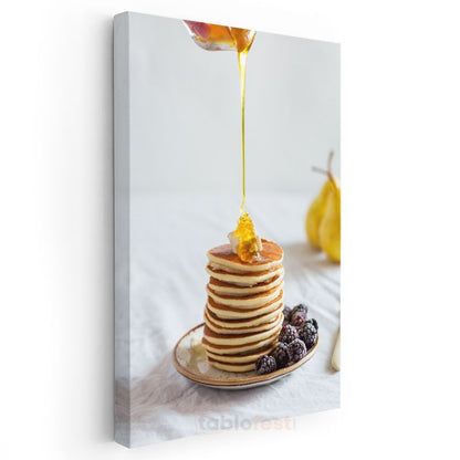 Altın Pancake - Bal ve Böğürtlen Eşliğinde Kanvas Tablo
