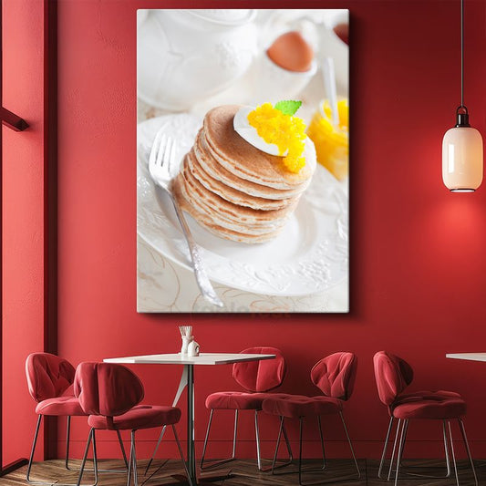 Pancake Kulesi - Mango Parçacıklı Leziz Kahvaltı Kanvas Tablo