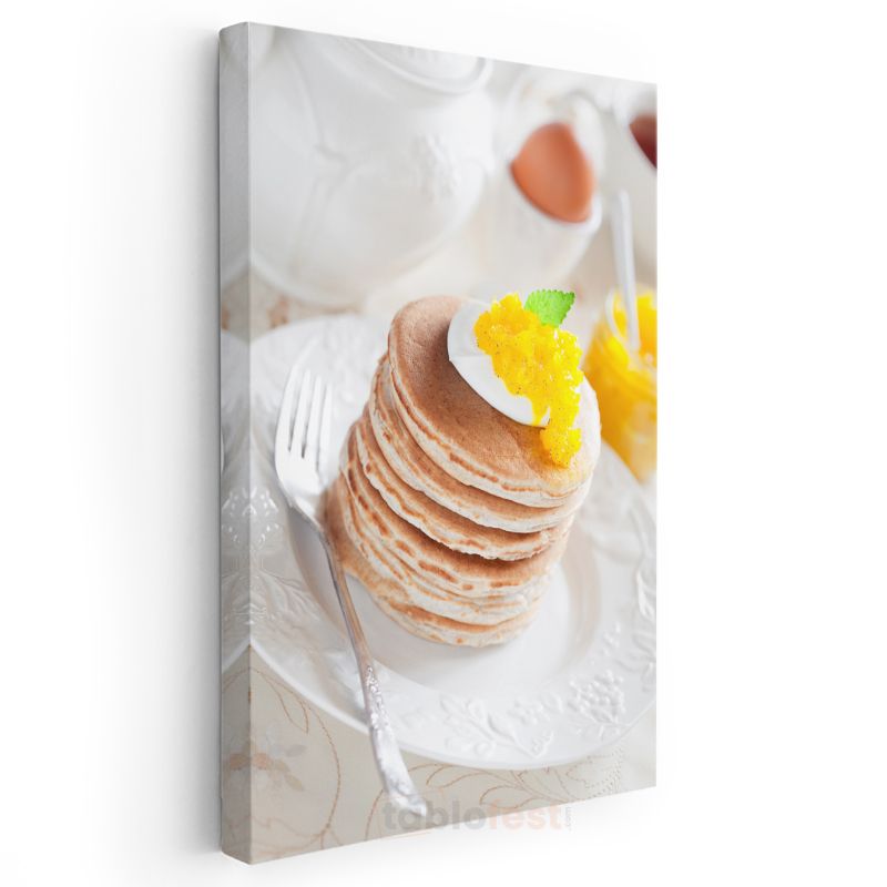 Pancake Kulesi - Mango Parçacıklı Leziz Kahvaltı Kanvas Tablo