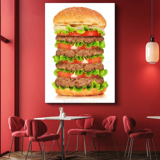 Mega Hamburger - Çok Katlı Lezzetli Fast Food Kanvas Tablo