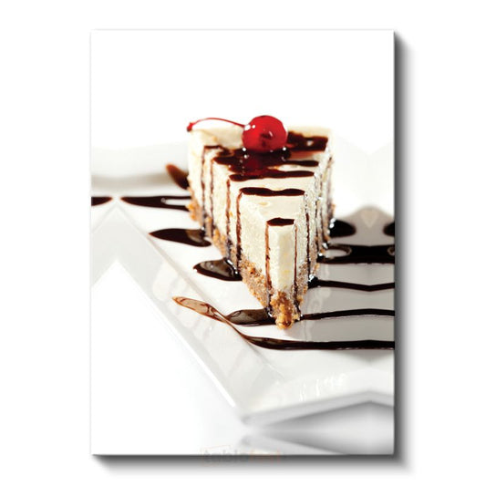 Çikolatalı Cheesecake - Kiraz Süslemeli Tatlı Dilimi Kanvas Tablo