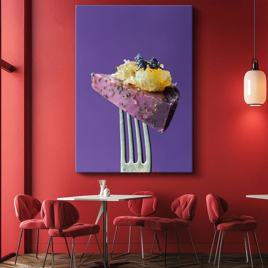 Pembe Pasta Dilimi - Meyve Garnitürlü Tatlı Kanvas Tablo