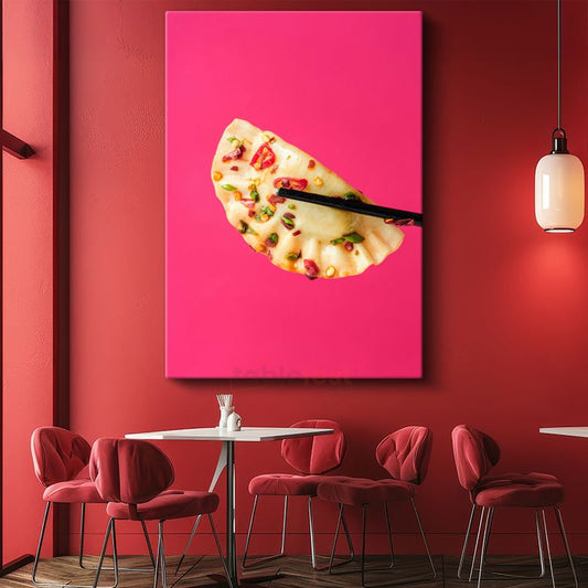 Baharatlı Dumpling - Çubuklarla Sunulmuş Asya Mutfağı Kanvas Tablo
