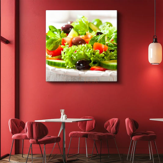 Taze Bahçe Salatası - Zeytinli Yeşillik Ziyafeti Kanvas Tablo
