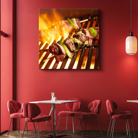Mangal Keyfi - Ateşte Pişen Şiş Kebap Kanvas Tablo