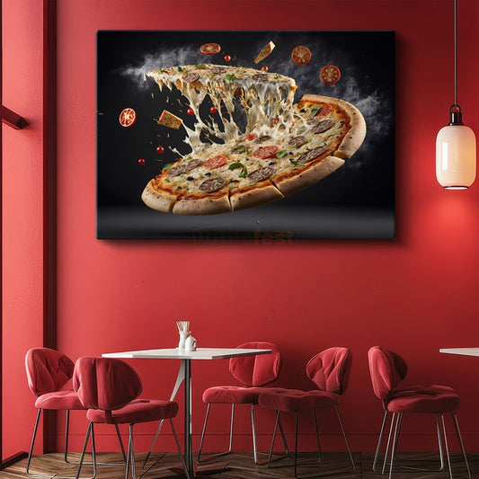 İtalyan Pizzası - Uzayan Peynir Lezzeti Kanvas Tablo