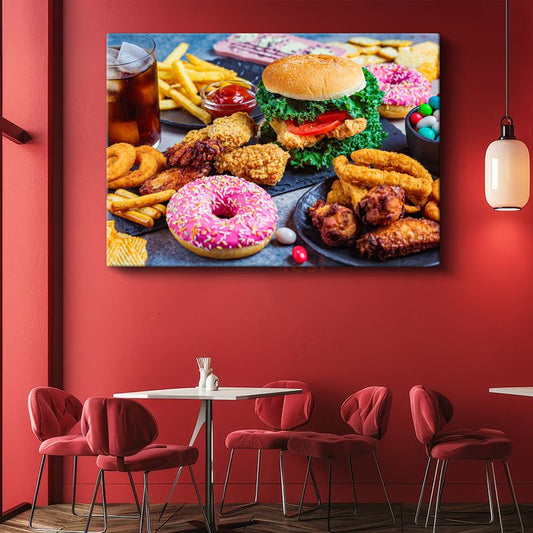 Fast Food Şöleni - Renkli Atıştırmalıklar Kanvas Tablo
