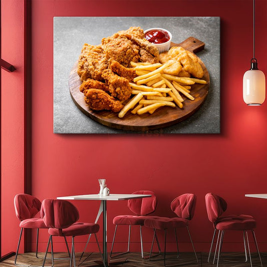 Çıtır Tavuk - Altın Patates Kızartması Kanvas Tablo
