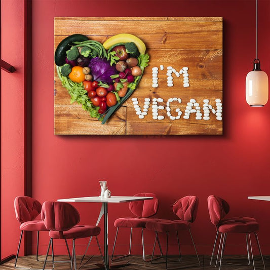 Vegan Kalp - Renkli Sebze ve Meyvelerle Beslenme Sanatı Kanvas Tablo