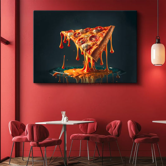 Eriyen Peynirli Pizza - Lezzetin Akışkan Hali Kanvas Tablo