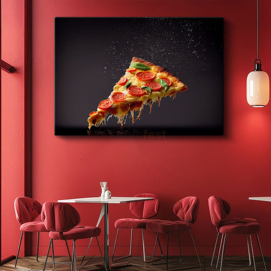 Pizza Dilimi - Eriyen Peynir ve Domates Harmonisi Kanvas Tablo
