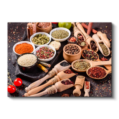 Baharat Koleksiyonu - Ahşap Kaşıklarda Rengarenk Lezzetler Kanvas Tablo
