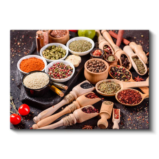 Baharat Koleksiyonu - Ahşap Kaşıklarda Rengarenk Lezzetler Kanvas Tablo