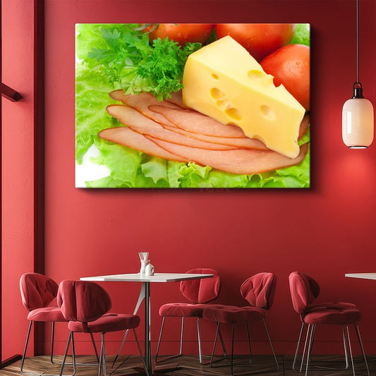 Kahvaltı Tabağı - Peynir ve Jambon Çeşitleri Kanvas Tablo