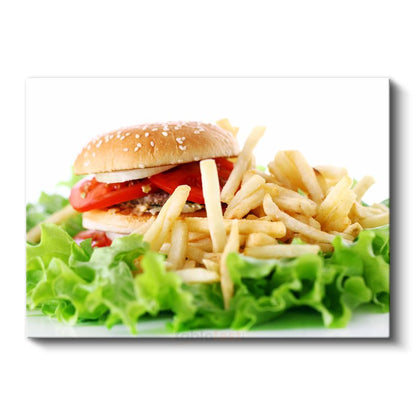 Klasik Hamburger - Patates Kızartması Eşliğinde Kanvas Tablo
