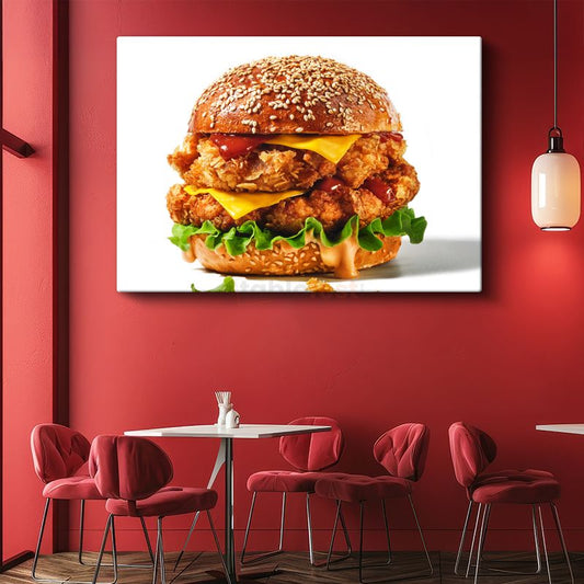 Çıtır Tavuk Burger - Susamlı Ekmekte Peynirli Lezzet Kanvas Tablo