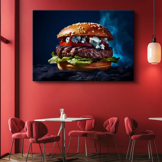 Rokfor Peynirli Burger - Özel Harmanlanmış Et Lezzeti Kanvas Tablo