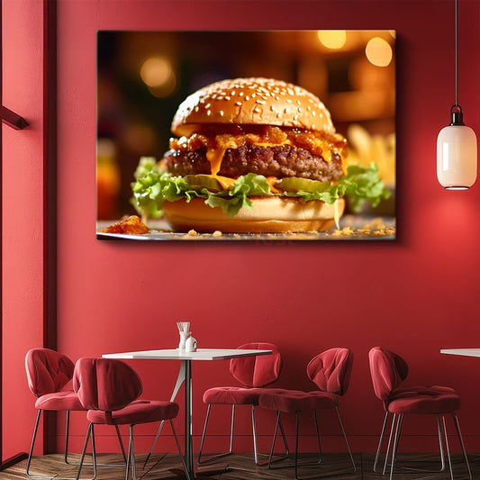 Altın Burger - Sıcak Servis Edilmiş Gurme Lezzet Kanvas Tablo