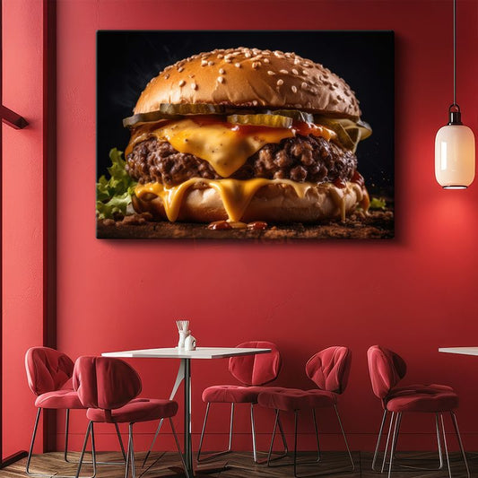 Eriyen Peynirli Burger - Özel Soslu Enfes Lezzet Kanvas Tablo