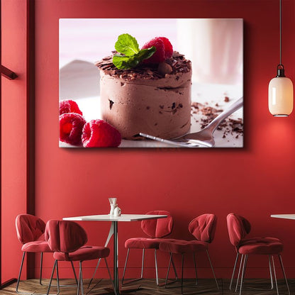 Çikolatalı Mousse - Ahududu ve Nane Yapraklı Tatlı Lezzeti Kanvas Tablo