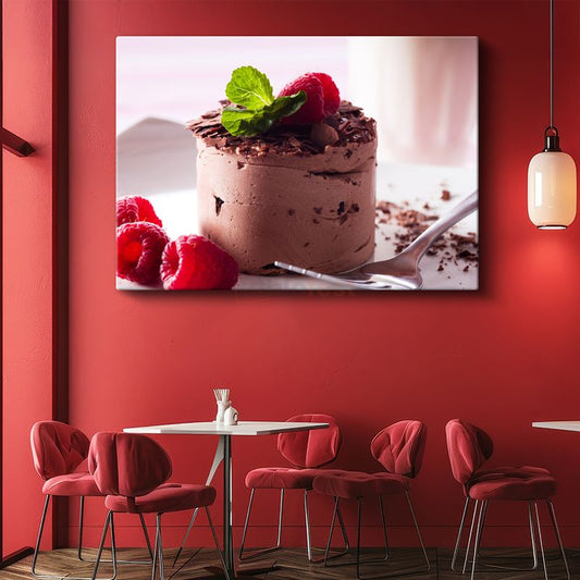 Çikolatalı Mousse - Ahududu ve Nane Yapraklı Tatlı Lezzeti Kanvas Tablo