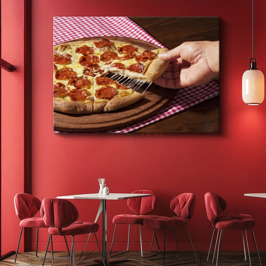 Pepperoni Pizza - Uzayan Peynirli Dilim Anı Kanvas Tablo