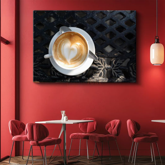 Latte Art - Kalp Desenli Kahve Keyfi Kanvas Tablo