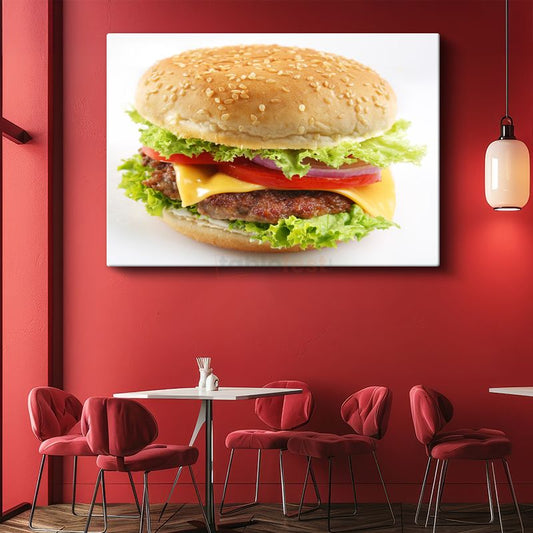 Peynirli Burger - Taze Sebzeli Lezzet Kanvas Tablo