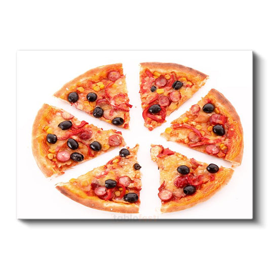 Dilimlenmiş Pizza - Sucuklu ve Zeytinli Karışık Kanvas Tablo