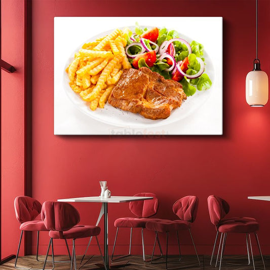 Biftek Tabağı - Patates Kızartması ve Salata Eşliğinde Kanvas Tablo