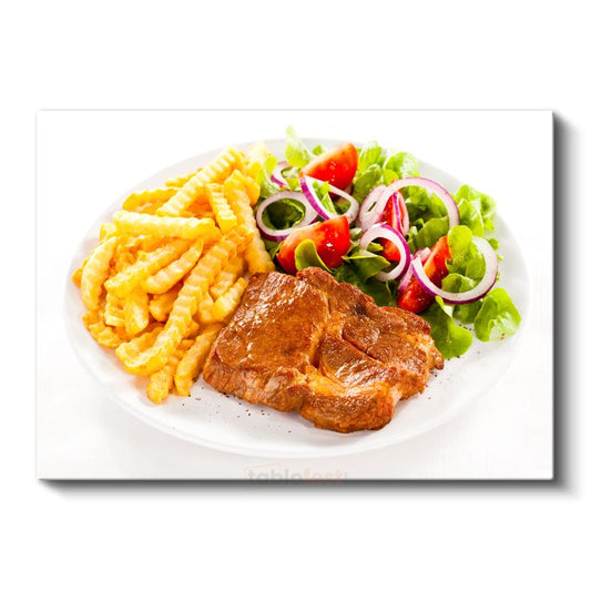 Biftek Tabağı - Patates Kızartması ve Salata Eşliğinde Kanvas Tablo