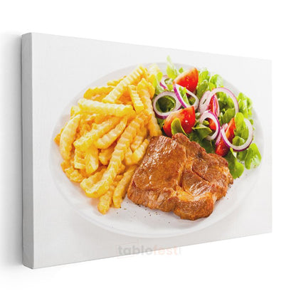 Biftek Tabağı - Patates Kızartması ve Salata Eşliğinde Kanvas Tablo