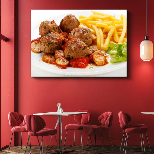 Köfte Tabağı - Domates Soslu ve Patates Kızartmalı Kanvas Tablo
