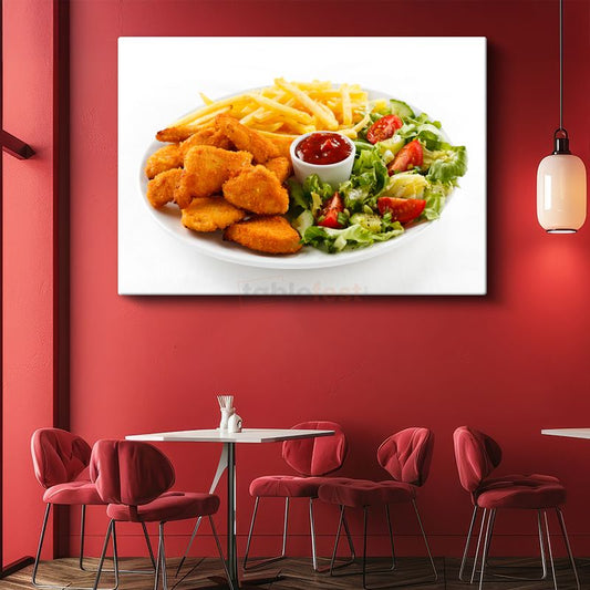 Çıtır Tavuk - Patates Kızartması ve Salata ile Servis Edilmiş Kanvas Tablo