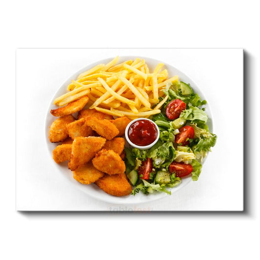 Altın Rengi Tavuk Nugget - Taze Salata ve Patates Kızartması Eşliğinde Kanvas Tablo