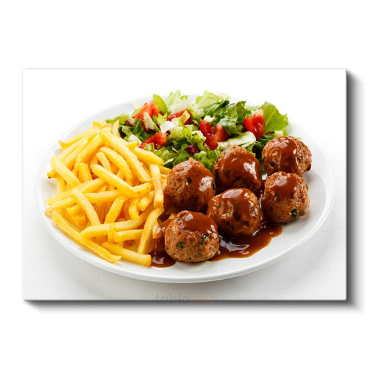 Ev Yapımı Köfte - Soslu Köfteler ve Patates Kızartması Kanvas Tablo